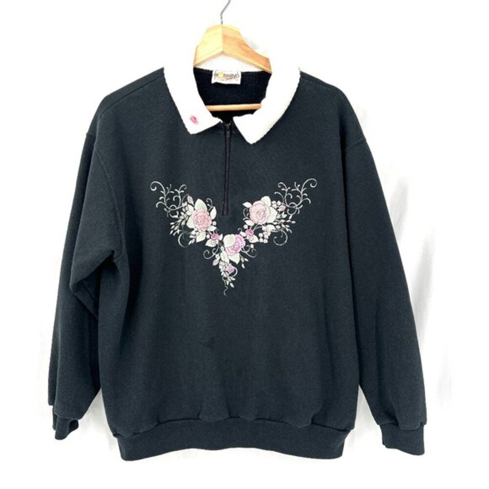 Vintage Morning Sun granny sweatshirt top quarter zip floral grandmacore top XL
